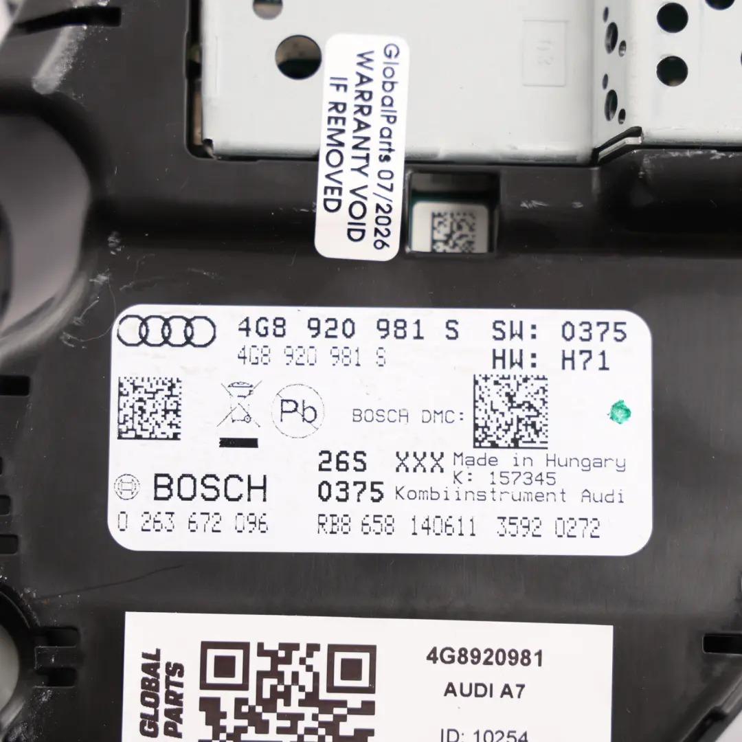 Audi A7 4G Instrument Cluster Speedometer Clocks Diesel Automatic - SKU 4G8920981 - Part number 4G8920981
