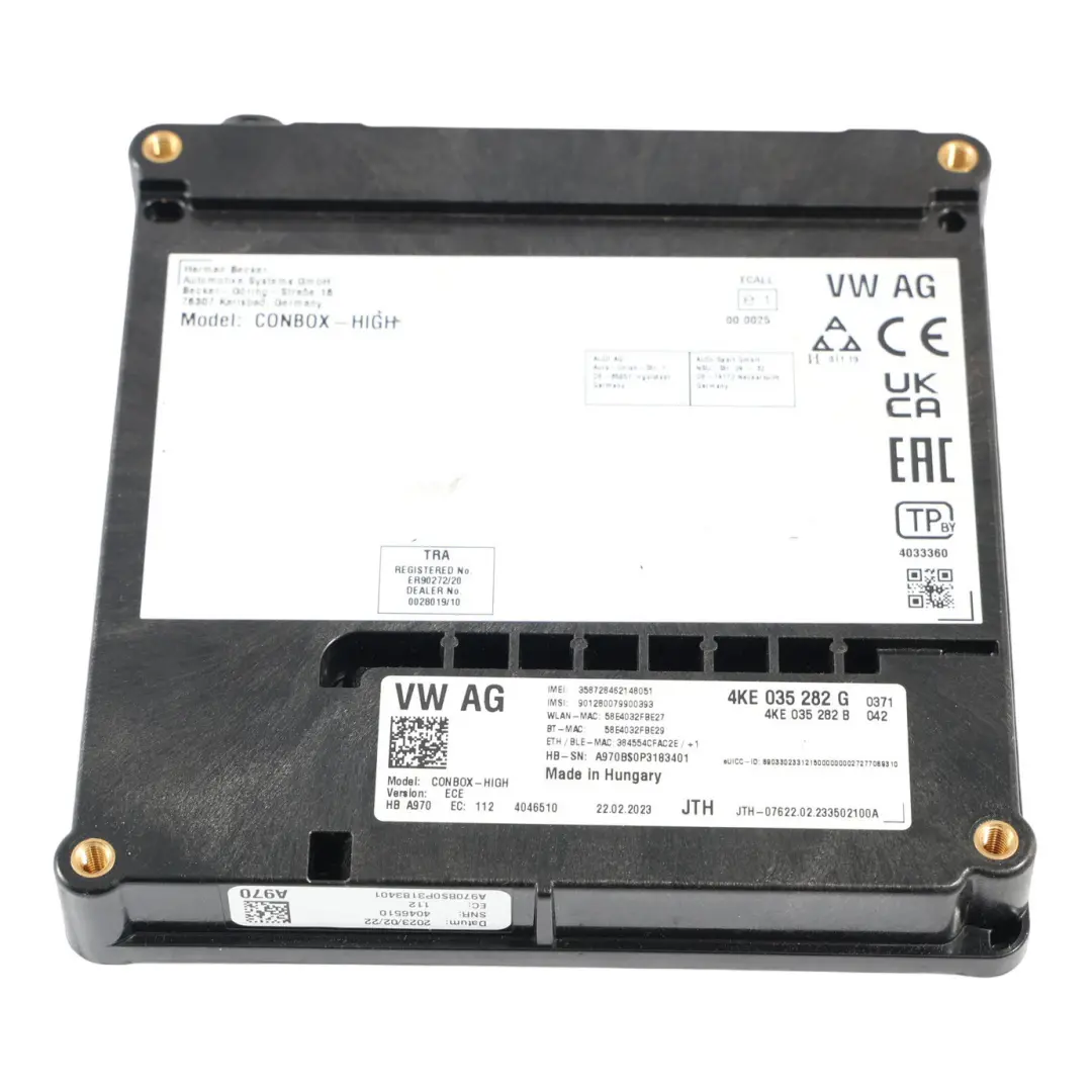 Modulo Unità Controllo Telematica Bluetooth ECU per Audi A4 B9 con numero di parte 4KE035282G Audi A4 B9 Modulo Unità Controllo Telematica Bluetooth ECU - SKU 4KE035282G - Numero di parte 4KE035282G
