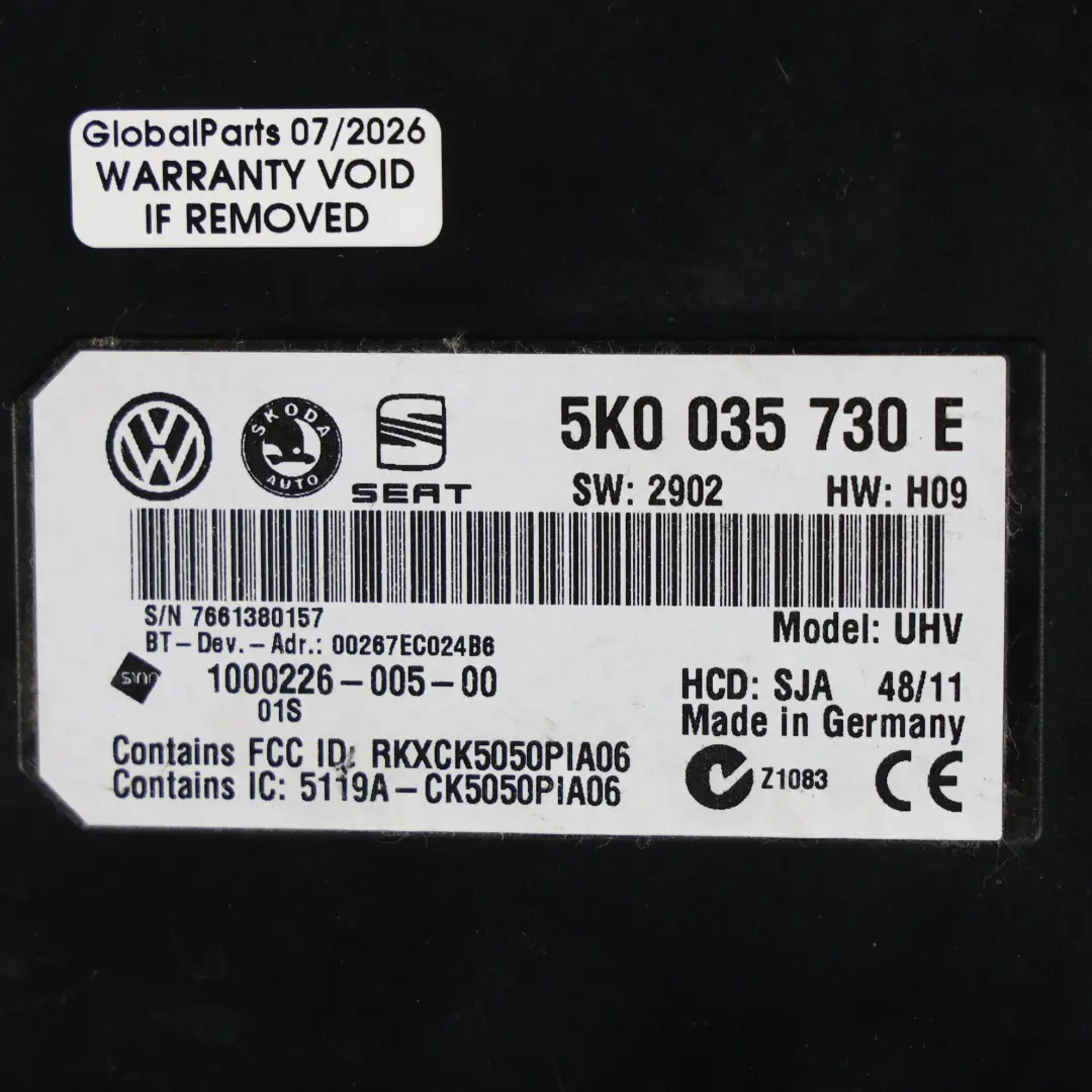 Skoda Yeti 5L Bluetooth Steuergerät Modul - SKU 5K0035730E - Teilenummer 5K0035730E