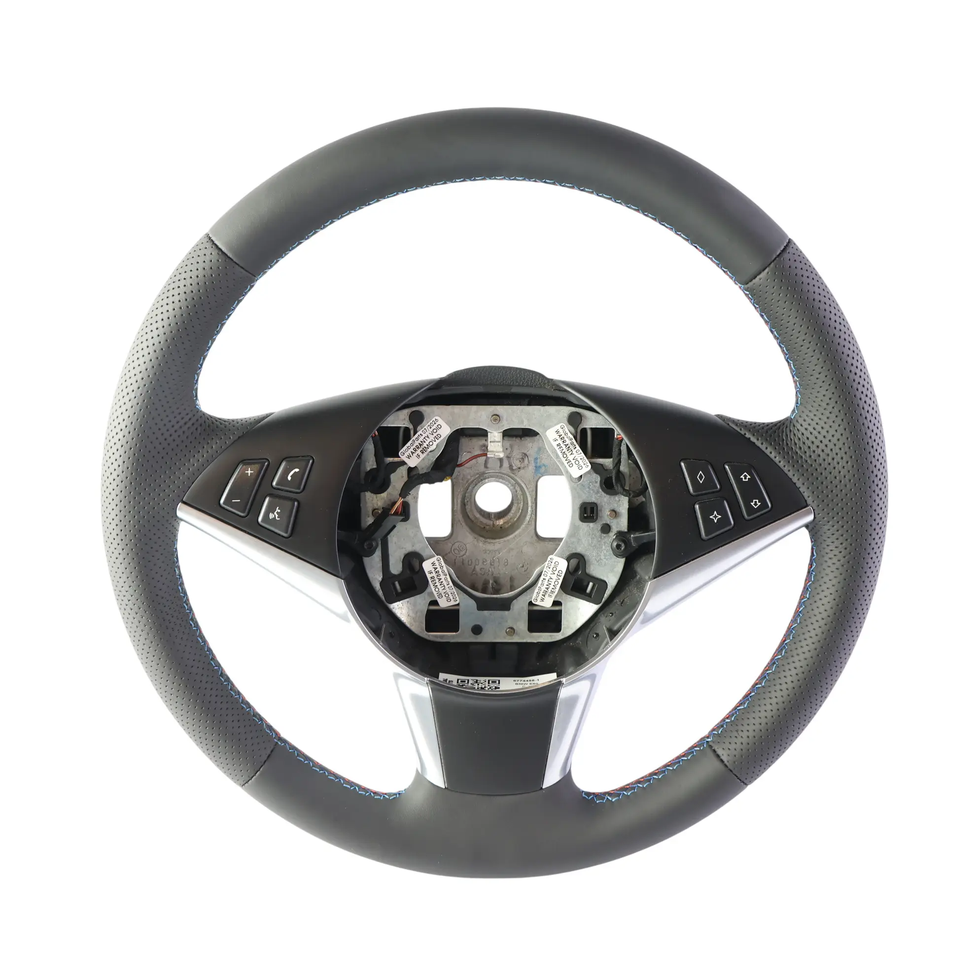 BMW 5 6 Series E60 E61 E63 E64 Black Leather Sport Steering Wheel Trim