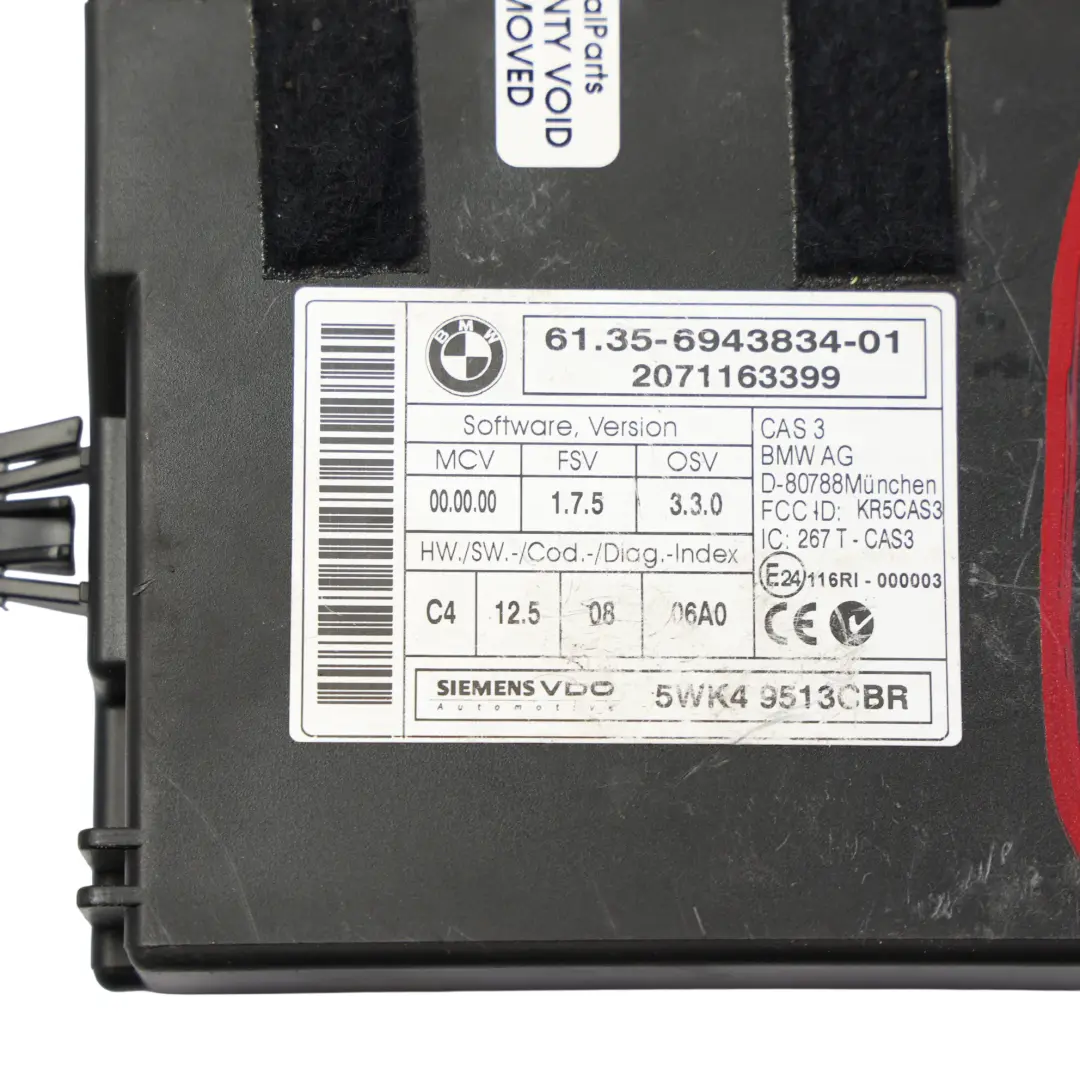 CAS 3 ECU Control Unit Key Reading Module to BMW E60 E81 E87 E90 E91 E92 with Part number 6943834 BMW E60 E81 E87 E90 E91 E92 CAS 3 ECU Control Unit Key Reading Module - SKU 6943834-1 - Part number 6943834