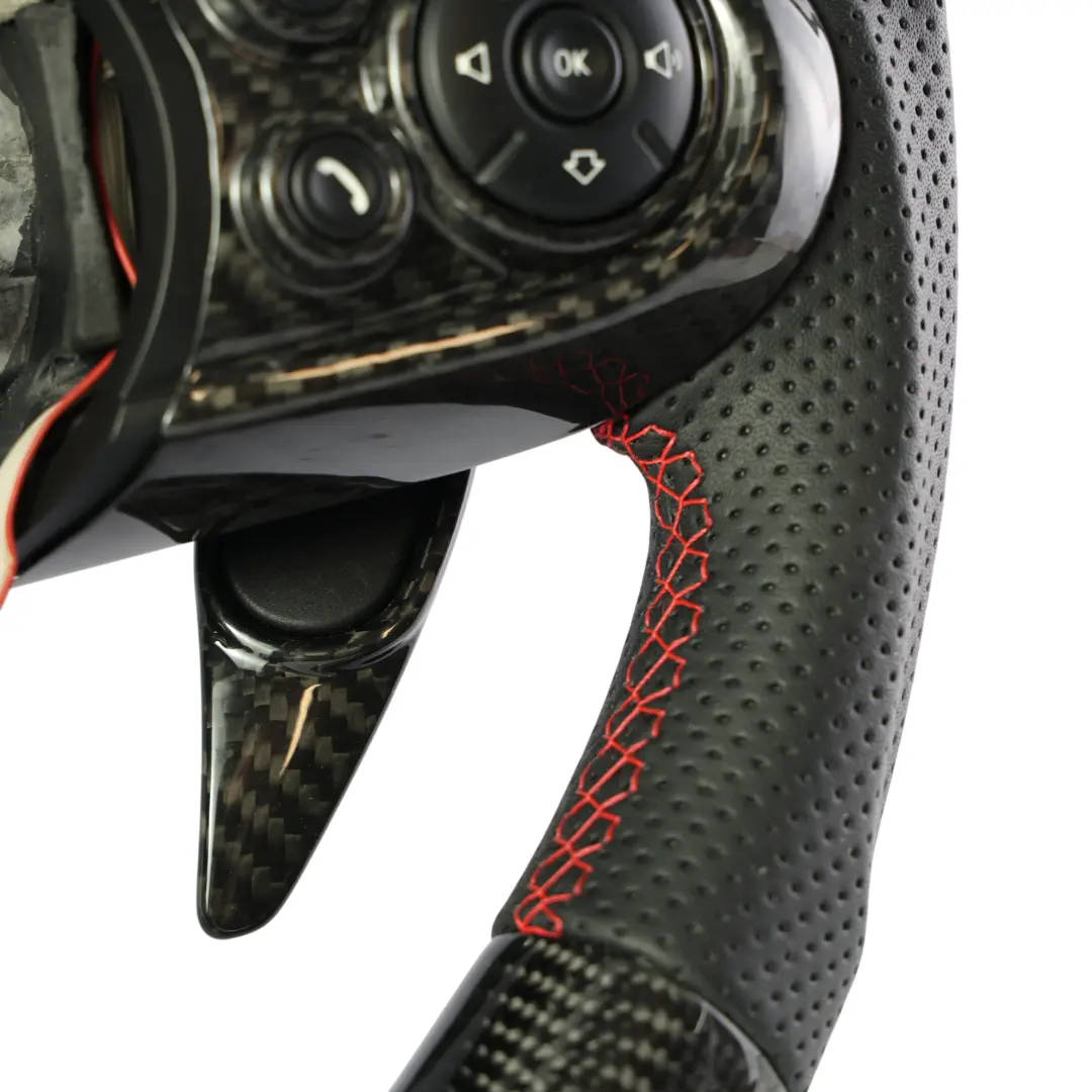 Steering Wheel Leather Carbon Flat Bottom LED Paddle Shift to Mini Cooper S JCW F56 with Part number 6996049 Mini Cooper S JCW F56 Steering Wheel Leather Carbon Flat Bottom LED Paddle Shift - SKU 6996049-4 - Part number 6996049