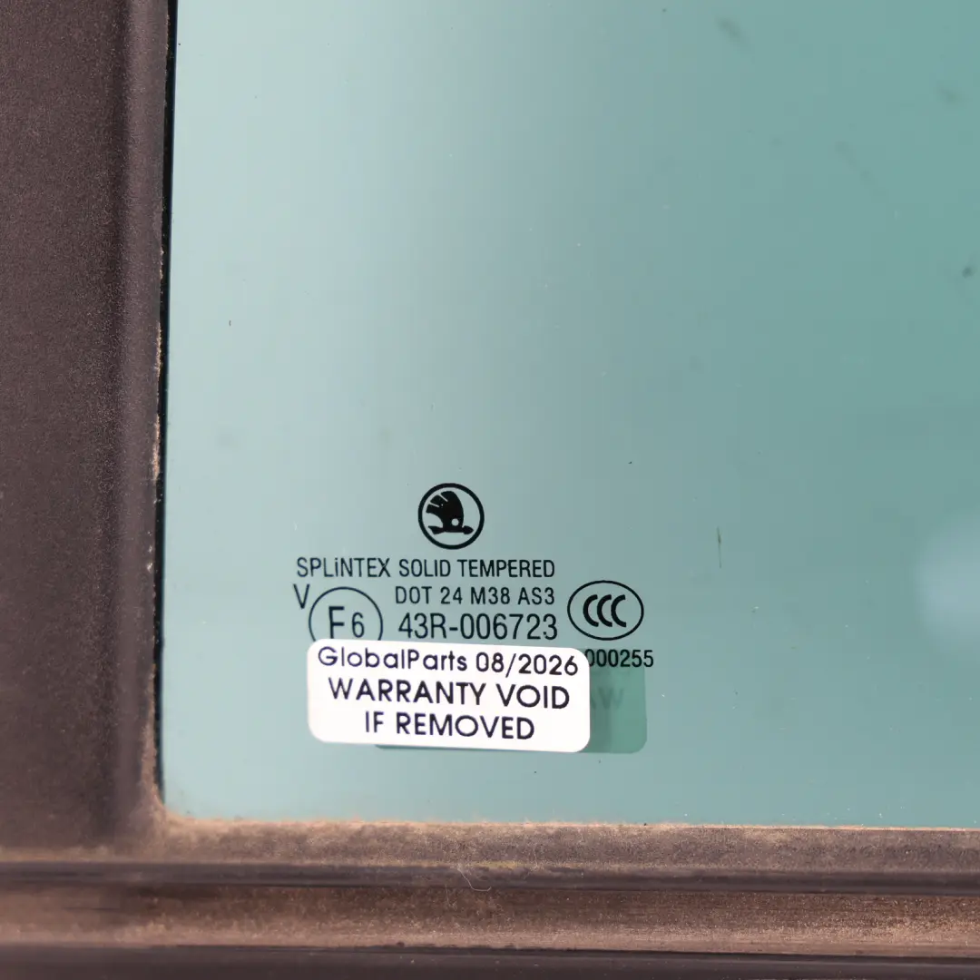 Skoda Fabia Mk1 6Y Rear Quarter Glass Fixed Left N/S AS3 Tinted - SKU 6Y6845209B - Part number 6Y6845209B