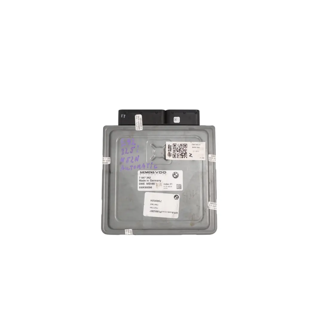 BMW E90 E91 E92 325i 218HP Engine Control ECU DME MSV80 N52N Automatic - SKU 7567362-8 - Part number 7567362