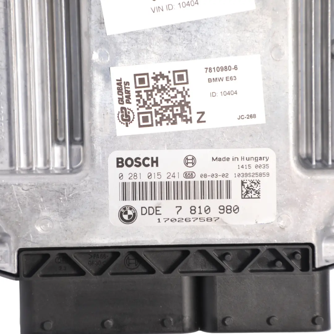Control Unit Module ECU Kit DDE CAS3 Key 635d 306D5 M57N2 to BMW E63 Engine with Part number 7810980 BMW E63 Engine Control Unit Module ECU Kit DDE CAS3 Key 635d 306D5 M57N2 - SKU 7810980-6 - Part number 7810980