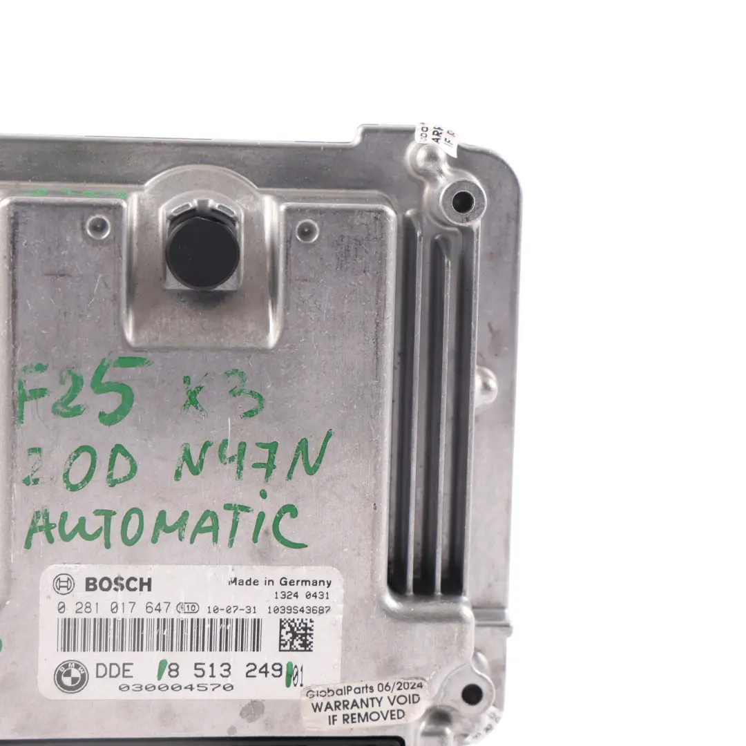 BMW X3 F25 20dX Diesel N47N 184HP Engine Module ECU DDE Automatic - SKU 8513249 - Part number 8513249