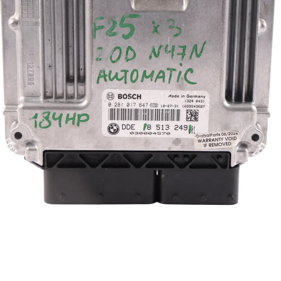 BMW X3 F25 20dX Diesel N47N 184HP Engine Module ECU DDE Automatic - SKU 8513249 - Part number 8513249