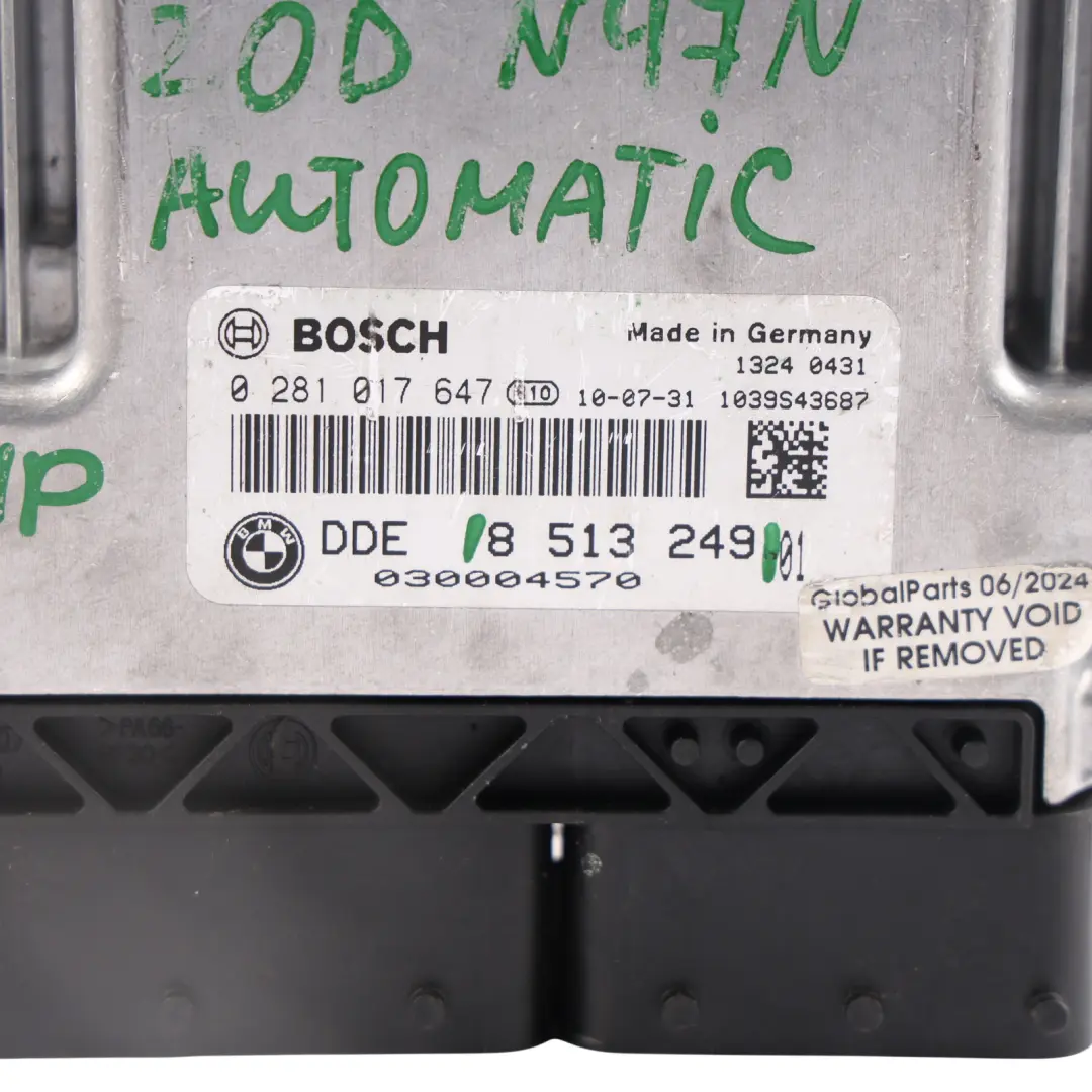 BMW X3 F25 20dX Diesel N47N 184HP Engine Module ECU DDE Automatic - SKU 8513249 - Part number 8513249