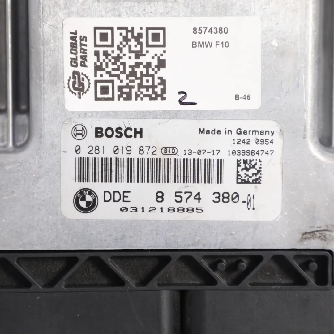 BMW F10 520d N47N 184HP Unidad Control Motor ECU DDE Automático - SKU 8574380 - Número de pieza 8574380