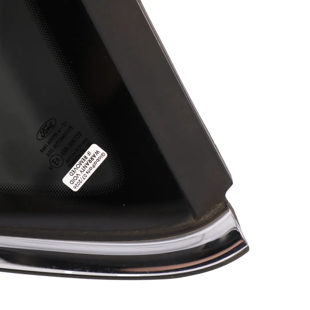 Quarter Glass Window Tinted Chrome Right O/S to Ford Fiesta Mk7 Rear with Part number 8A61-A29750-B Ford Fiesta Mk7 Rear Quarter Glass Window Tinted Chrome Right O/S - SKU 8A61-A29750-B - Part number 8A61-A29750-B