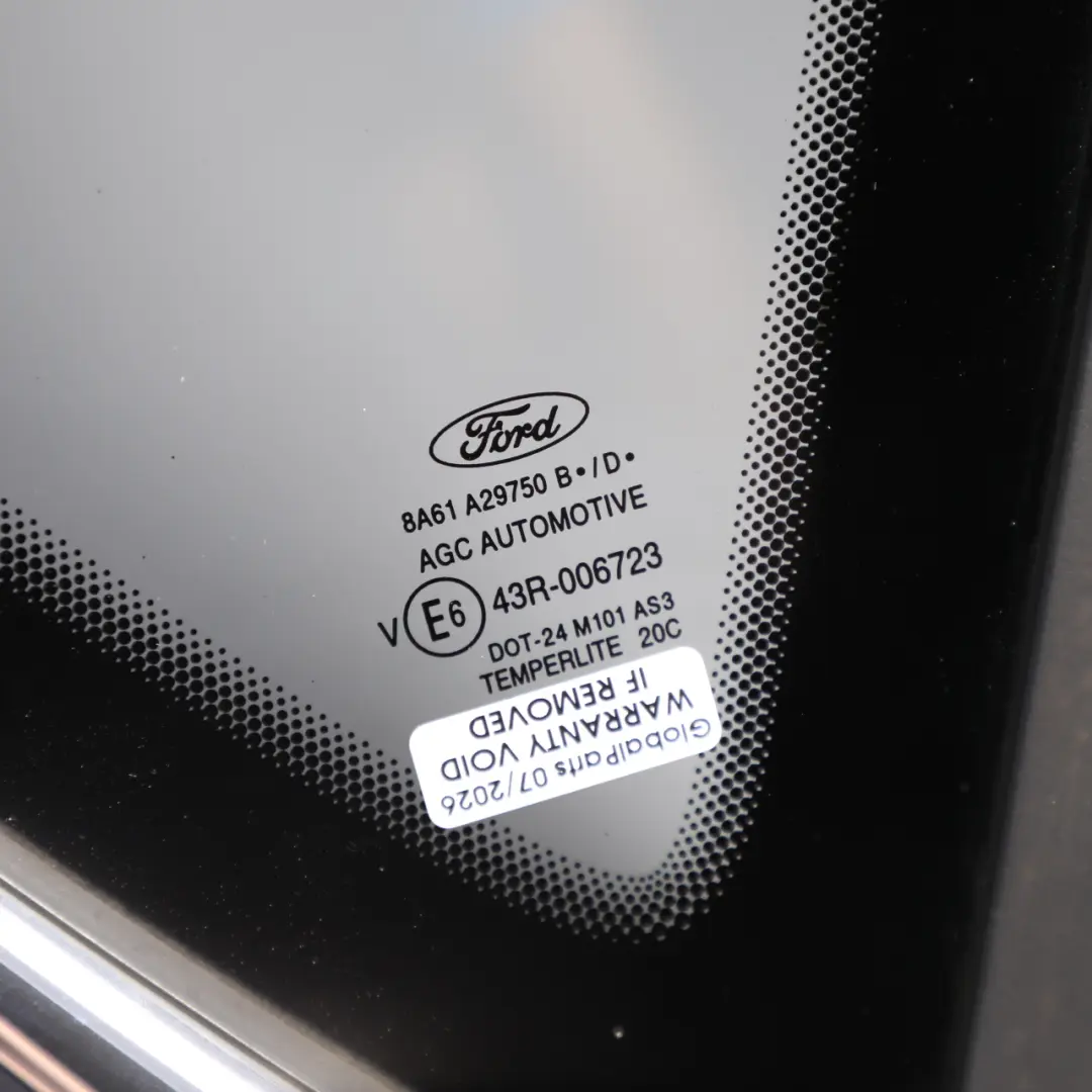 Quarter Glass Window Tinted Chrome Right O/S to Ford Fiesta Mk7 Rear with Part number 8A61-A29750-B Ford Fiesta Mk7 Rear Quarter Glass Window Tinted Chrome Right O/S - SKU 8A61-A29750-B - Part number 8A61-A29750-B