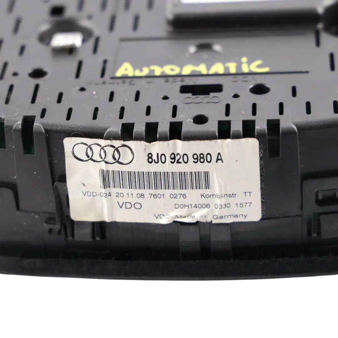 Audi TT 8J Instrument Cluster Speedo Meter Clocks Petrol Automatic - SKU 8J0920980A - Part number 8J0920980A