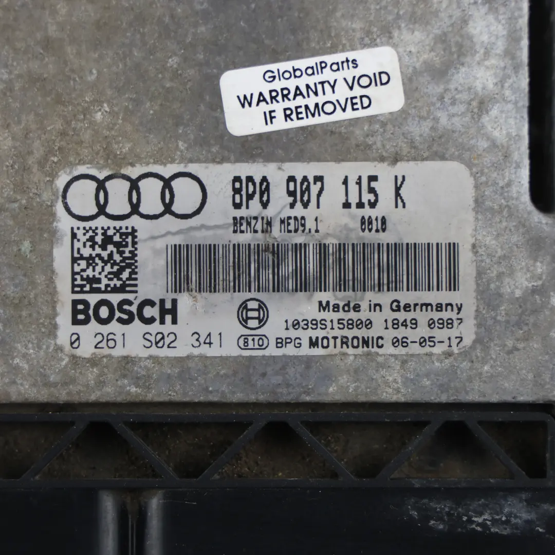 BWA 200HP Engine Control Module ECU Automatic to Audi A3 8P 2.0 TFSI with Part number 8P0907115K Audi A3 8P 2.0 TFSI BWA 200HP Engine Control Module ECU Automatic - SKU 8P0907115K-1 - Part number 8P0907115K