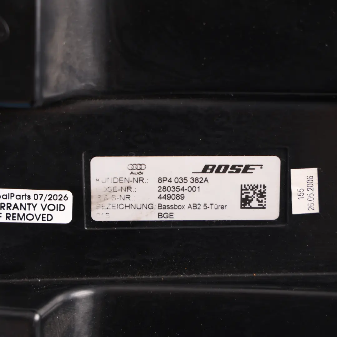 Audi A3 8P Rear Subwoofer Speaker Boot Trunk Audio Unit Left N/S - SKU 8P4035382A - Part number 8P4035382A