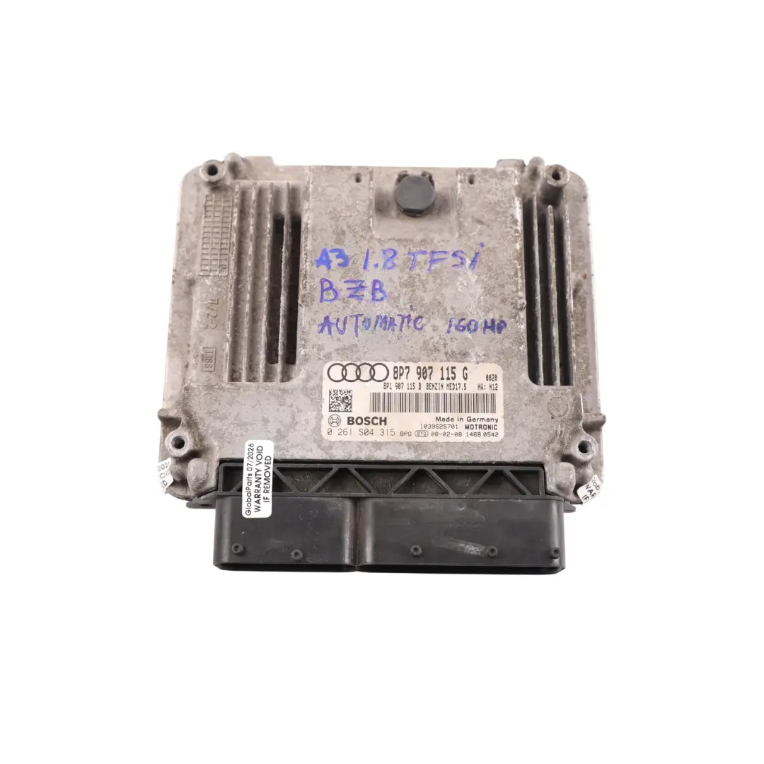 Audi A3 8P 1.8 TFSI BZB 160HP Engine Control Unit ECU Kit Automatic - SKU 8P7907115G - Part number 8P7907115G