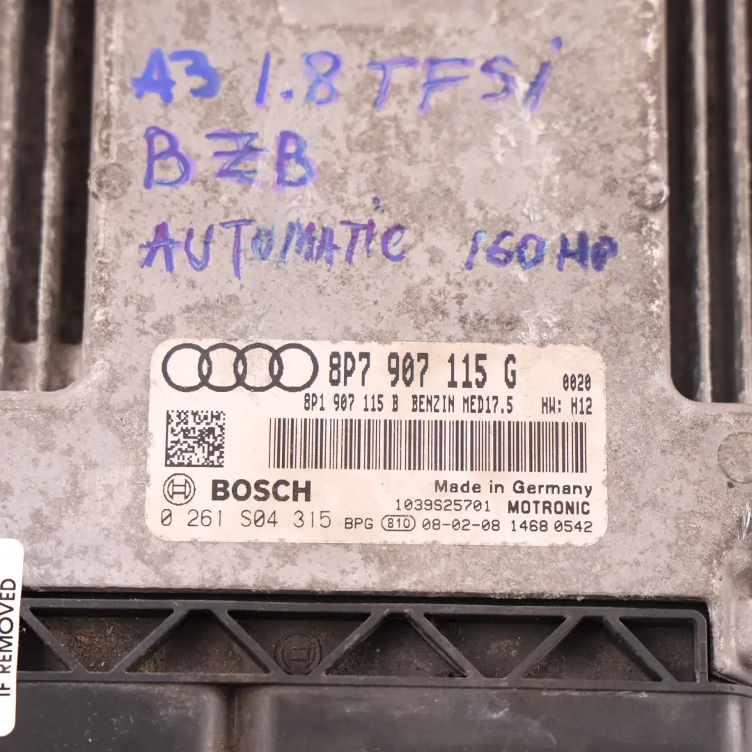 BZB 160HP Engine Control Unit ECU Kit Automatic to Audi A3 8P 1.8 TFSI with Part number 8P7907115G Audi A3 8P 1.8 TFSI BZB 160HP Engine Control Unit ECU Kit Automatic - SKU 8P7907115G - Part number 8P7907115G
