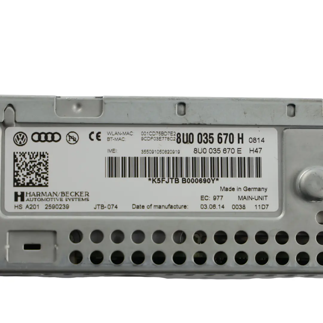 Audi RSQ3 8U Multimedia Navigation Radio Player Head Unit MMI 3G+ - SKU 8U0035670H - Part number 8U0035670H
