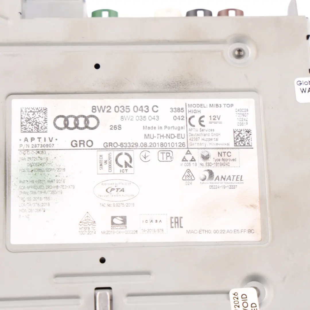 Audi A4 B9 A5 F5 MMI Radio Head Unit Navigation Multimedia - SKU 8W2035043C - Part number 8W2035043C