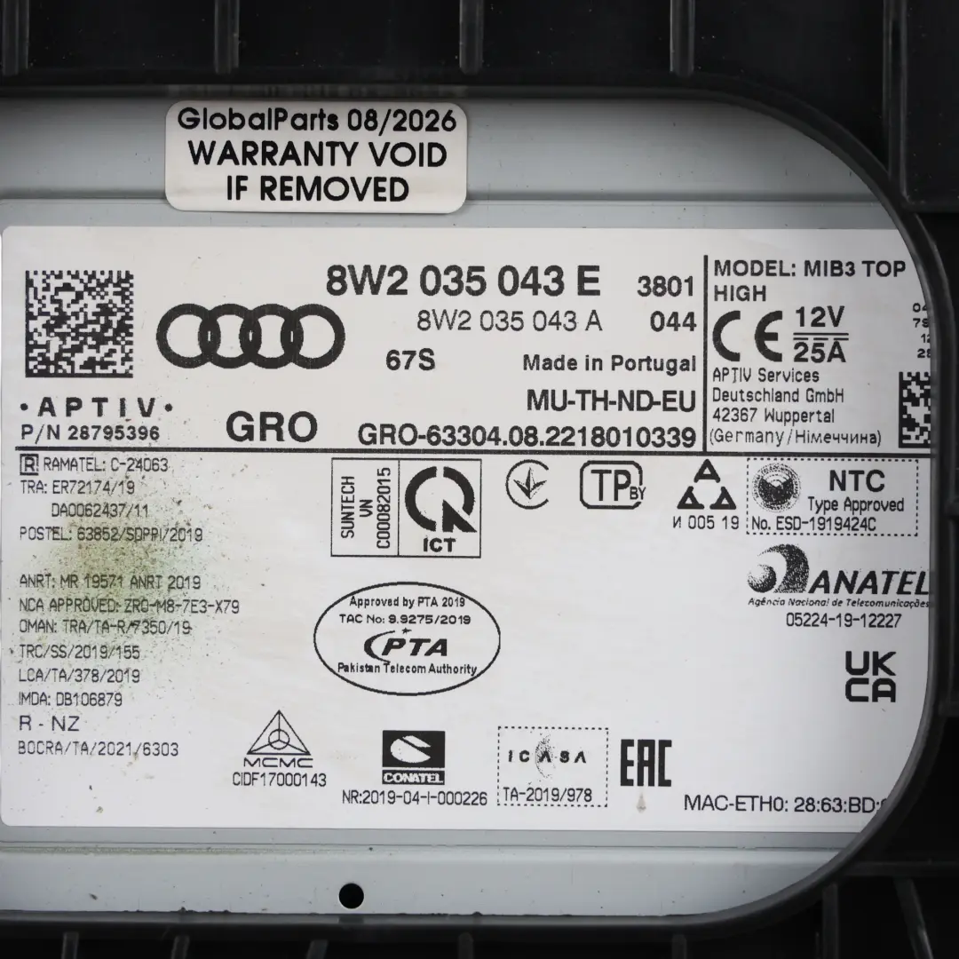 Unità Controllo Navigazione Sat Nav Multimedia MMI per Audi A4 B9 con numero di parte 8W2035043E Audi A4 B9 Unità Controllo Navigazione Sat Nav Multimedia MMI - SKU 8W2035043E-1 - Numero di parte 8W2035043E