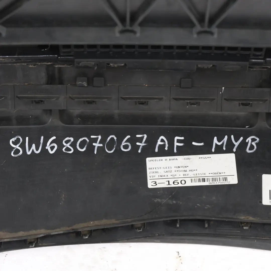 Bumper S-Line Trim Panel Covering Mythical Black Metallic - Y9T to Audi A5 F5 Rear with Part number 8W6807067AF Audi A5 F5 Rear Bumper S-Line Trim Panel Covering Mythical Black Metallic - Y9T - SKU 8W6807067AF-MYB - Part number 8W6807067AF