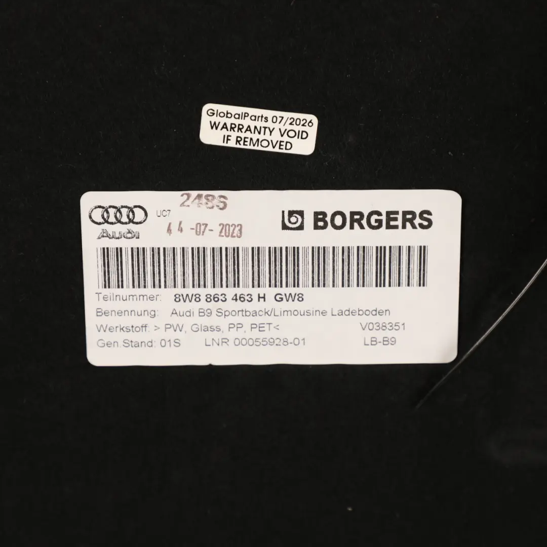 Sportback Boot Trunk Floor Carpet Liner Black to Audi A5 F5 with Part number 8W8863463H Audi A5 F5 Sportback Boot Trunk Floor Carpet Liner Black - SKU 8W8863463H - Part number 8W8863463H