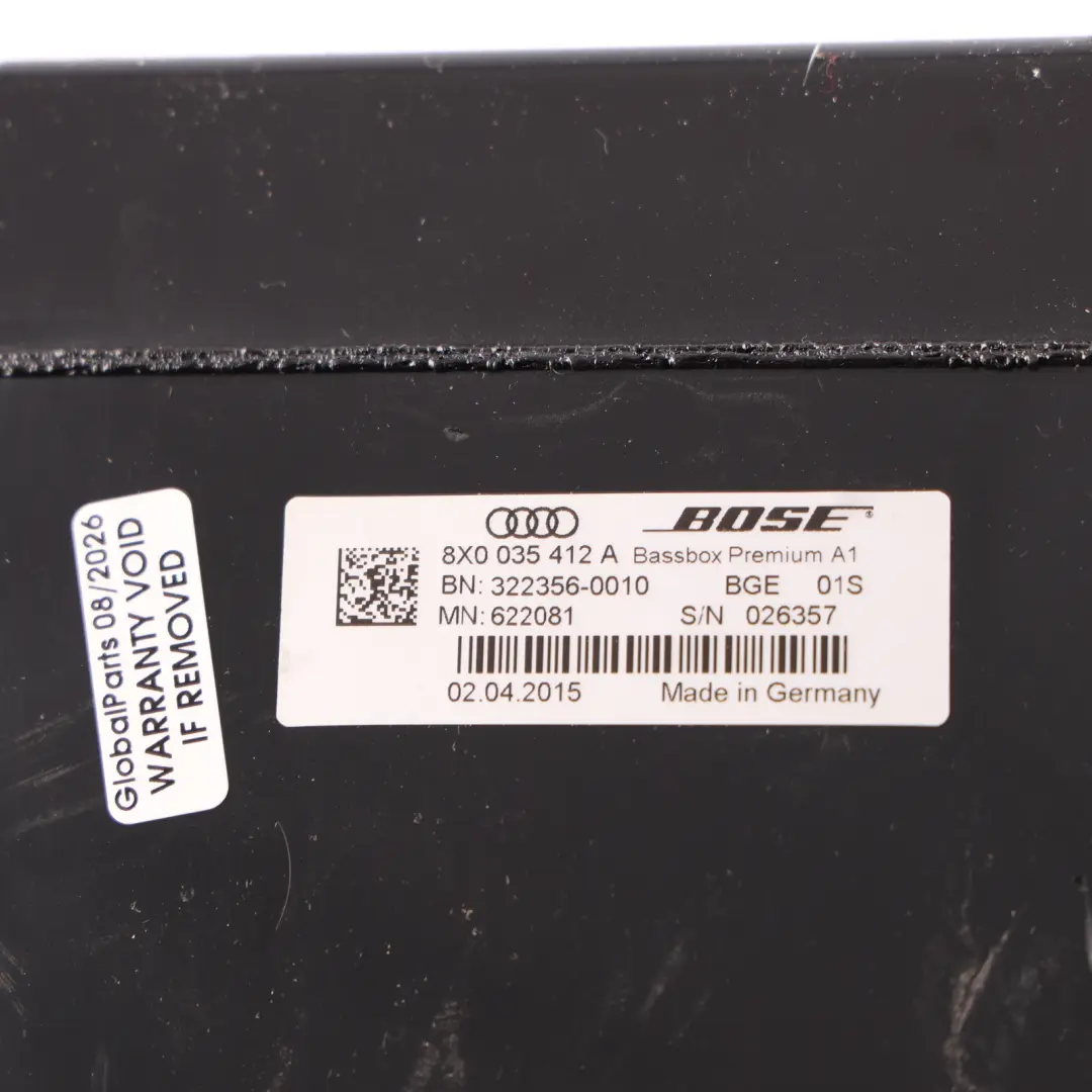 Audi A1 S1 8X Bose Subwoofer Bass Speaker Boot Rear - SKU 8X0035412A - Part number 8X0035412A