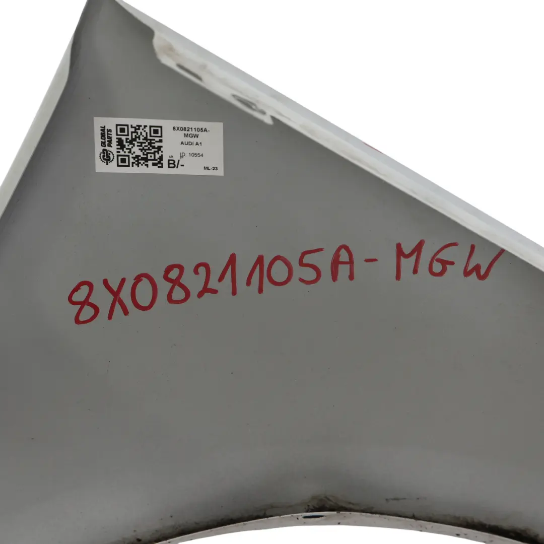 Side Panel Front Left N/S Wing Fender Cover Glacier White Pearl - S9R to Audi A1 8X with Part number 8X0821105A Audi A1 8X Side Panel Front Left N/S Wing Fender Cover Glacier White Pearl - S9R - SKU 8X0821105A-MGW - Part number 8X0821105A