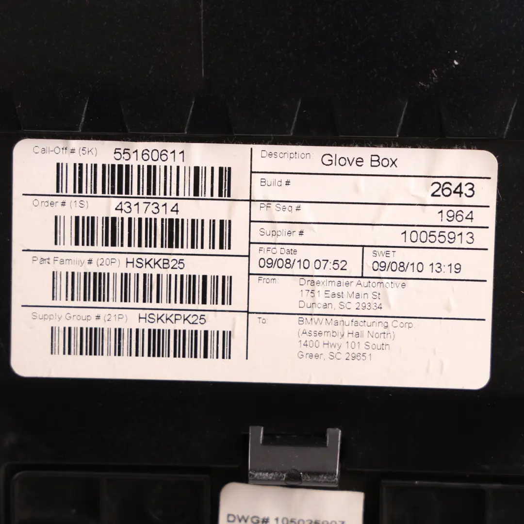 BMW X3 F25 X4 F26 Dashboard Glove Box Storage Compartment Black - SKU RHD-9210487 - Part number 9210487