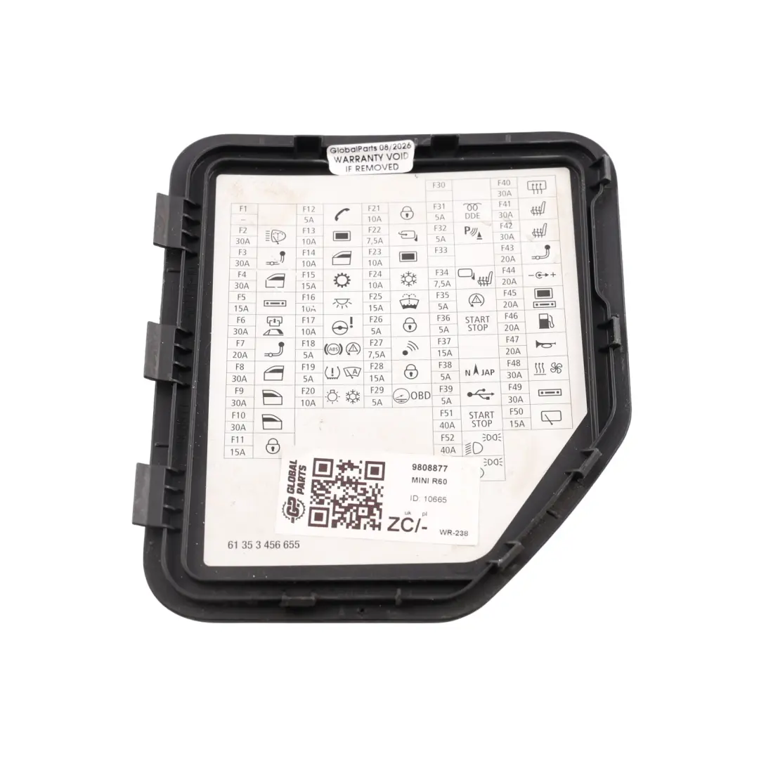 Mini Countryman R60 Tapa Caja Fusibles Habitáculo Panel Superior - SKU 9808877 - Número de pieza 9808877