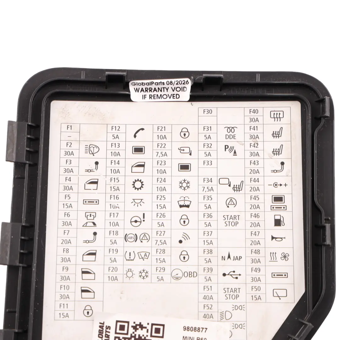 Mini Countryman R60 Tapa Caja Fusibles Habitáculo Panel Superior - SKU 9808877 - Número de pieza 9808877