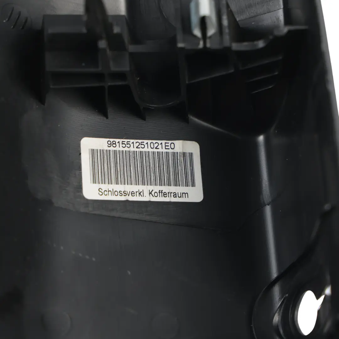 Boot Lid Lock Cover Trim Panel to Porsche 718 Boxster 982 Rear with Part number 98155125102 Porsche 718 Boxster 982 Rear Boot Lid Lock Cover Trim Panel - SKU 98155125102 - Part number 98155125102