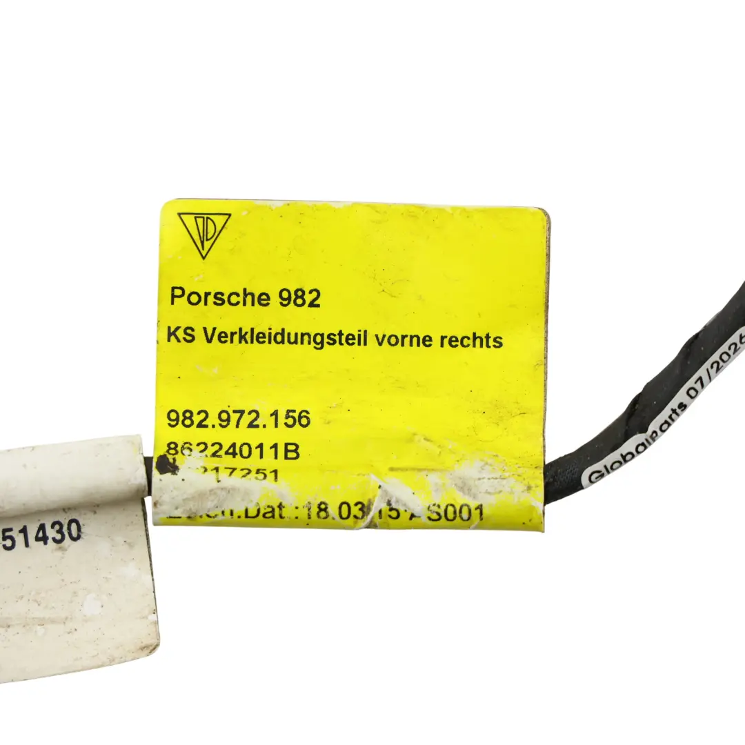 Front Bumper Wiring Harness Parking Right O/S to Porsche 718 Boxster 982 with Part number 982972156B Porsche 718 Boxster 982 Front Bumper Wiring Harness Parking Right O/S - SKU 982972156B - Part number 982972156B