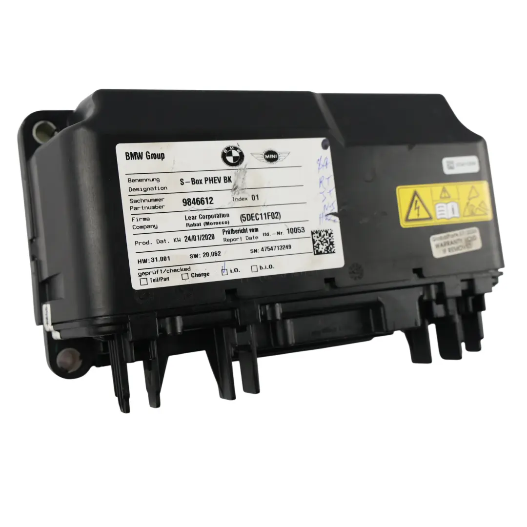 Safety Box Unit Module to BMW X3 G01 X5 G05 G20 G30 G11 F39 Hybrid Battery with Part number 9846612 BMW X3 G01 X5 G05 G20 G30 G11 F39 Hybrid Battery Safety Box Unit Module - SKU 9846612 - Part number 9846612
