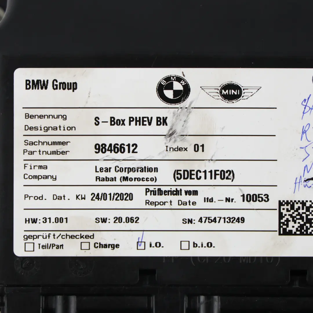 BMW X3 G01 X5 G05 G20 G30 G11 F39 Hybrid Module Sécurité Batterie - SKU 9846612 - Numéro de pièce 9846612