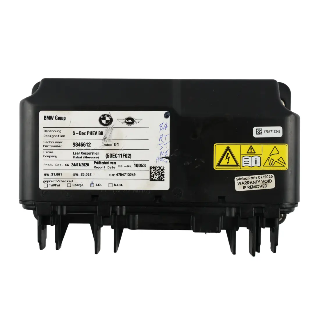 Safety Box Unit Module to BMW X3 G01 X5 G05 G20 G30 G11 F39 Hybrid Battery with Part number 9846612 BMW X3 G01 X5 G05 G20 G30 G11 F39 Hybrid Battery Safety Box Unit Module - SKU 9846612 - Part number 9846612