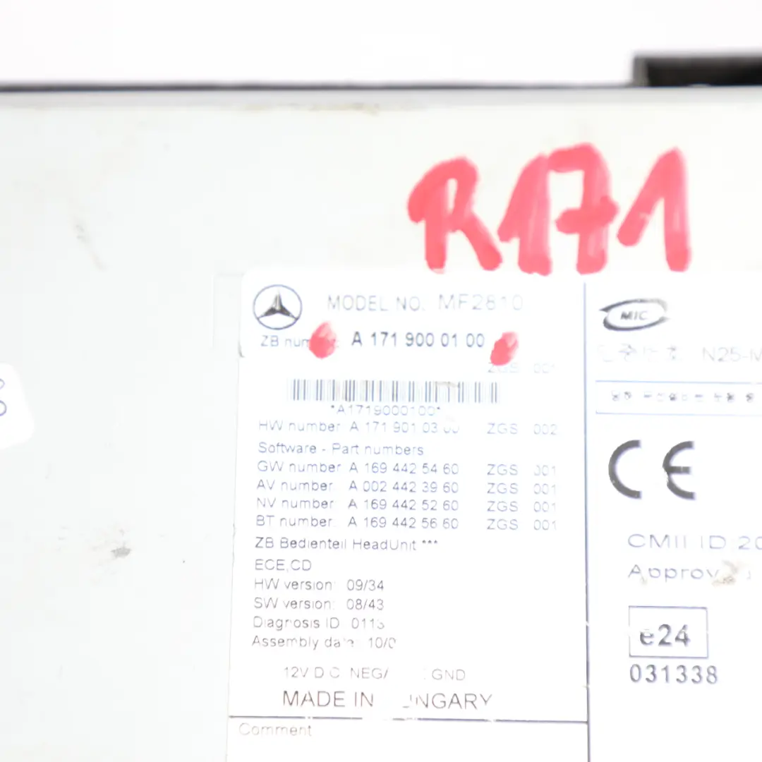 Autoradio Lettore CD Unità Controllo Modulo per Mercedes SLK R171 con numero di parte A1719000100 Mercedes SLK R171 Autoradio Lettore CD Unità Controllo Modulo - SKU A1719000100-1 - Numero di parte A1719000100