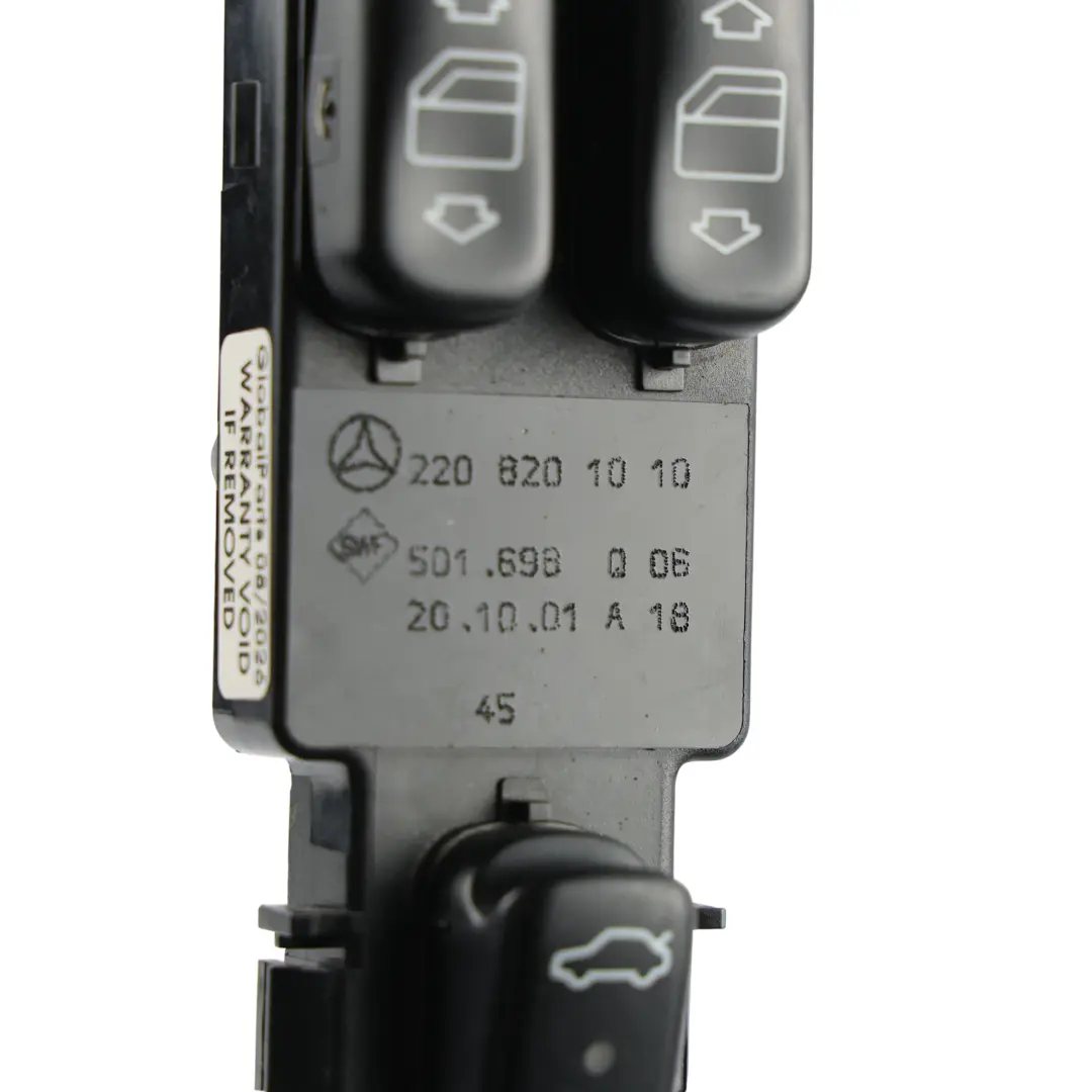 Interruptor Ventana Puerta Apertura Maletero Conductor para Mercedes W220 con número de pieza A2208201010 Mercedes W220 Interruptor Ventana Puerta Apertura Maletero Conductor - SKU A2208201010 - Número de pieza A2208201010