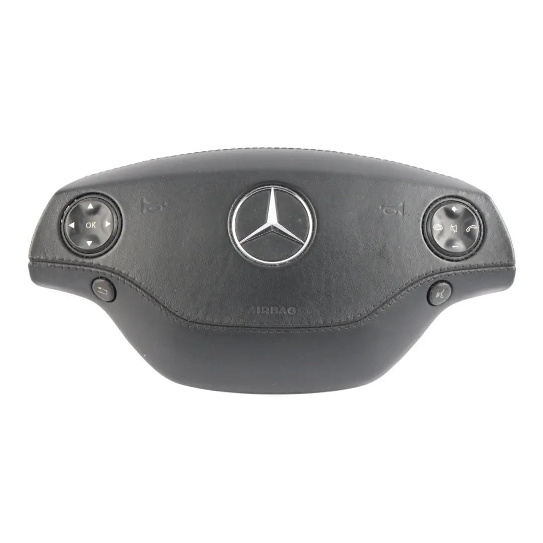 Mercedes W221 Steering Wheel Air Module Buttons Leather Black - SKU A2218600502 - Part number A2218600502