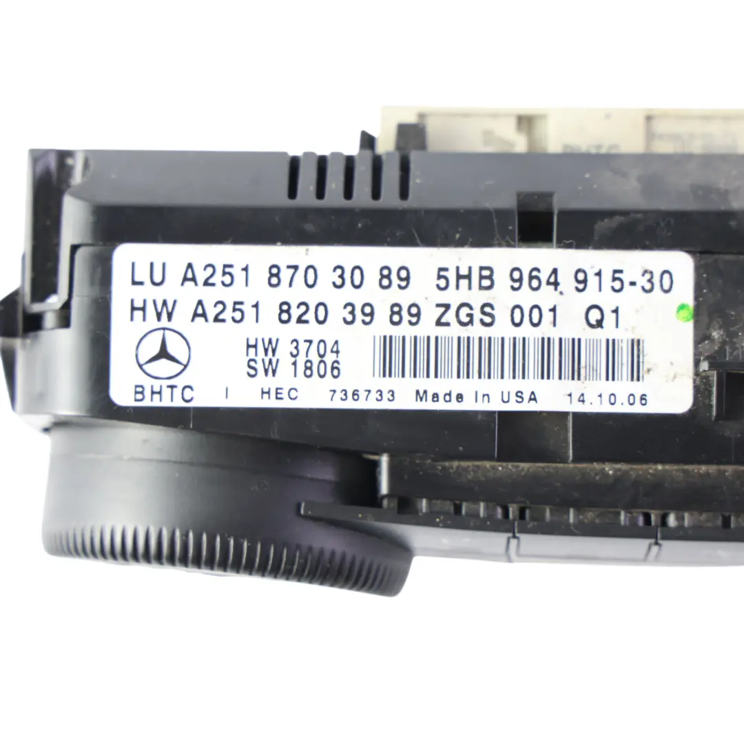 Panel Sterowania Klimatyzacji do Mercedes W251 o numerze A2518703089 Mercedes W251 Panel Sterowania Klimatyzacji - SKU A2518703089 - Numer Części A2518703089