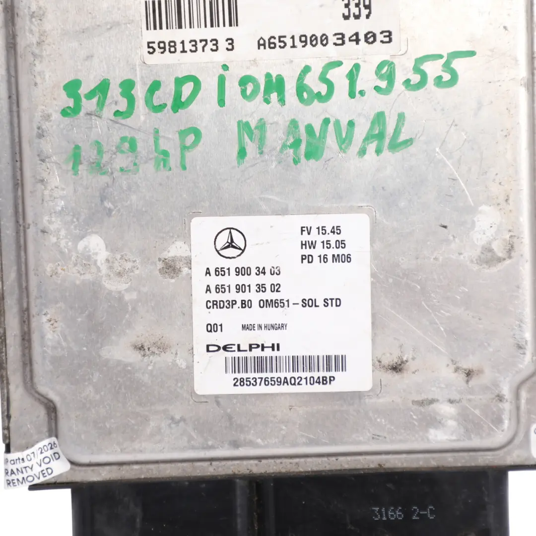 OM651 129H Engine Module ECU Kit Manual to Mercedes W906 313 CDI with Part number A6519003403 Mercedes W906 313 CDI OM651 129H Engine Module ECU Kit Manual - SKU A6519003403-5 - Part number A6519003403
