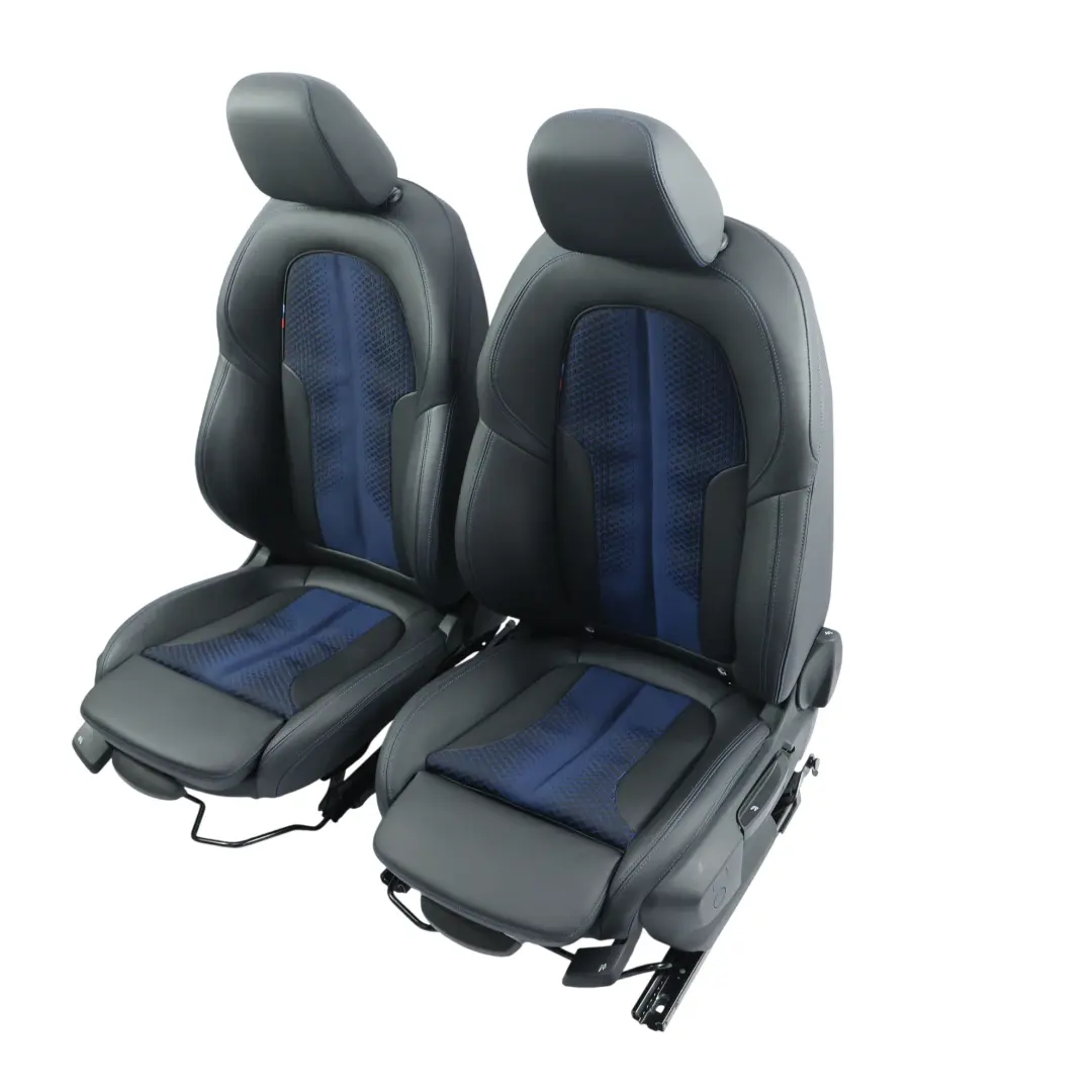 BMW F44 Front Rear Sport Seat Set Heated Imitation Leather Trigon Black Blue - SKU BMW-F44-GRAN-COUPE-SEATS-SET-SCHWARZ-BLAU - Part number BMW-F44-GRAN-COUPE-SEATS-SET-SCHWARZ-BLAU