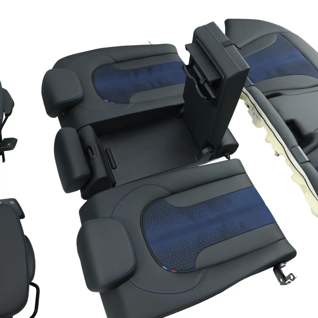 BMW F44 Front Rear Sport Seat Set Heated Imitation Leather Trigon Black Blue - SKU BMW-F44-GRAN-COUPE-SEATS-SET-SCHWARZ-BLAU - Part number BMW-F44-GRAN-COUPE-SEATS-SET-SCHWARZ-BLAU