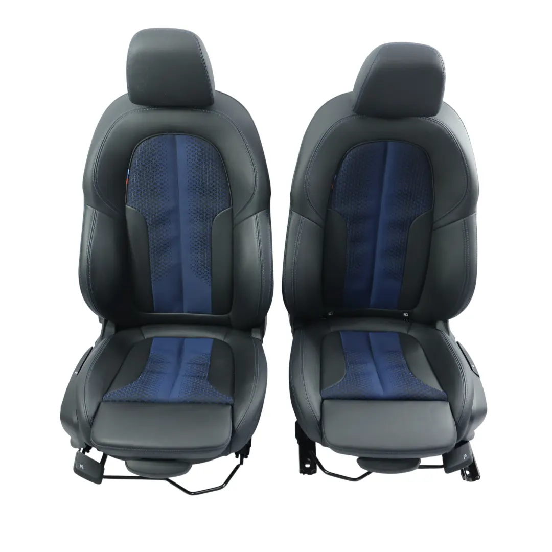 BMW F44 Front Rear Sport Seat Set Heated Imitation Leather Trigon Black Blue - SKU BMW-F44-GRAN-COUPE-SEATS-SET-SCHWARZ-BLAU - Part number BMW-F44-GRAN-COUPE-SEATS-SET-SCHWARZ-BLAU