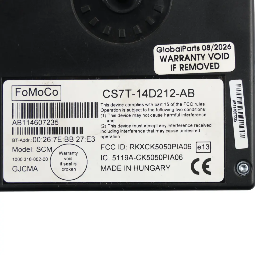Ford Fiesta Mk7 Focus Mk3 Bluetooth Connectivity Control Module - SKU CS7T-14D212-AB - Part number CS7T-14D212-AB