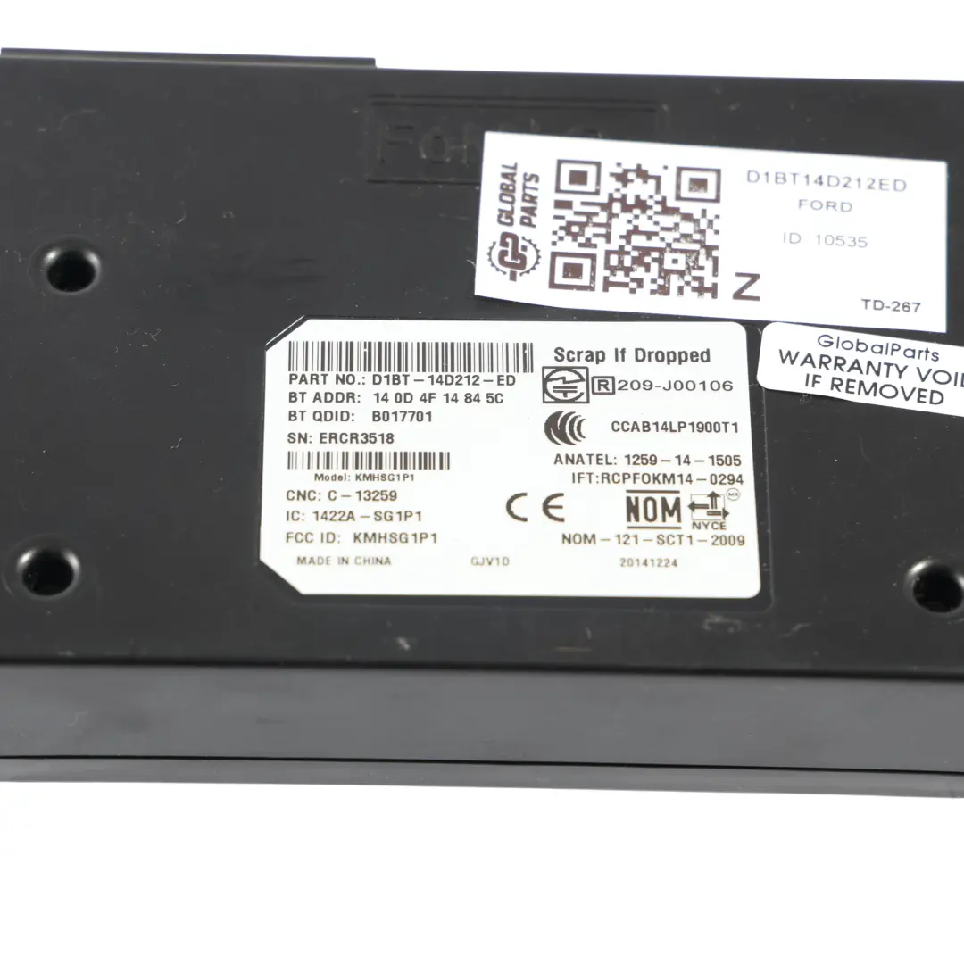 Ford Fiesta Mk7 Bluetooth Interface Control Unit Module ECU D1BT-14D212-ED - SKU D1BT14D212ED - Part number D1BT14D212ED