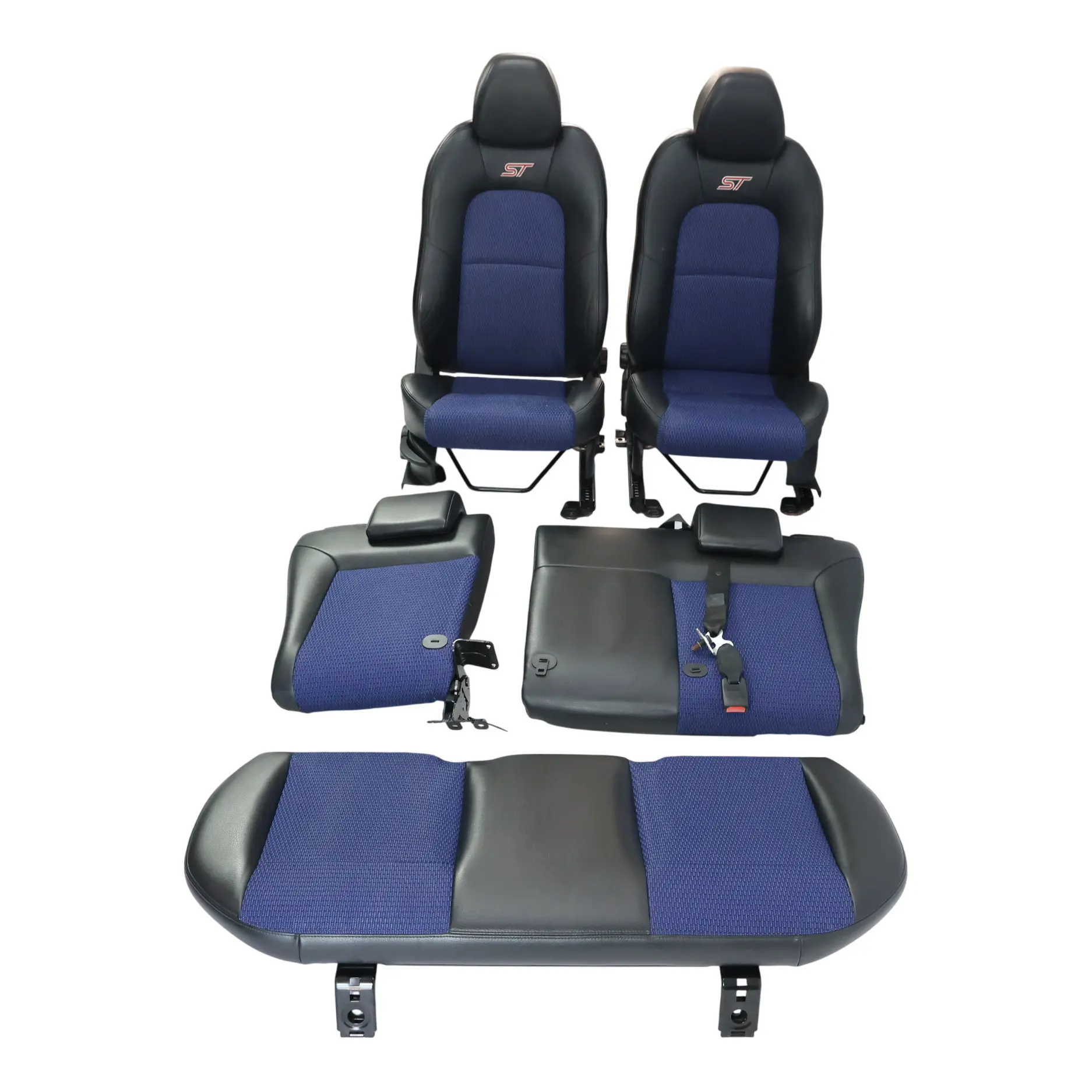 Ford Fiesta ST Mk5 Front Rear Seats Set Heated Black Leather Blue Cloth