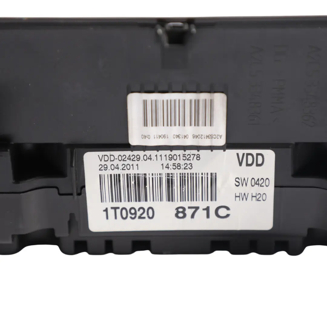 Speedometer Instrument Cluster Petrol Automatic to Volkswagen Touran 1T with Part number 1T0920871C Volkswagen Touran 1T Speedometer Instrument Cluster Petrol Automatic - SKU RHD-1T0920871C - Part number 1T0920871C