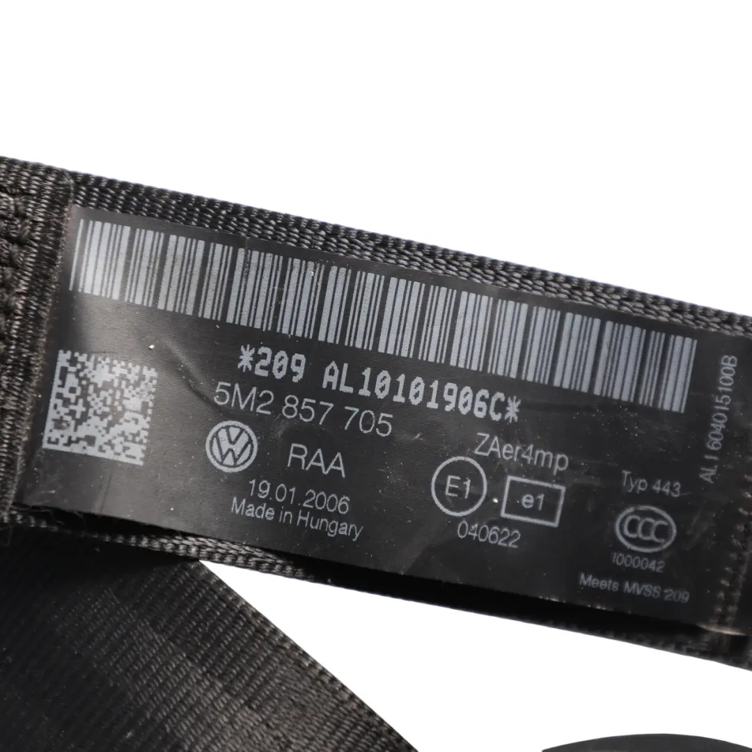 5M Front Seat Belt Left Passenger N/S Side to Volkswagen Golf Plus with Part number 5M2857705 Volkswagen Golf Plus 5M Front Seat Belt Left Passenger N/S Side - SKU RHD-5M2857705 - Part number 5M2857705