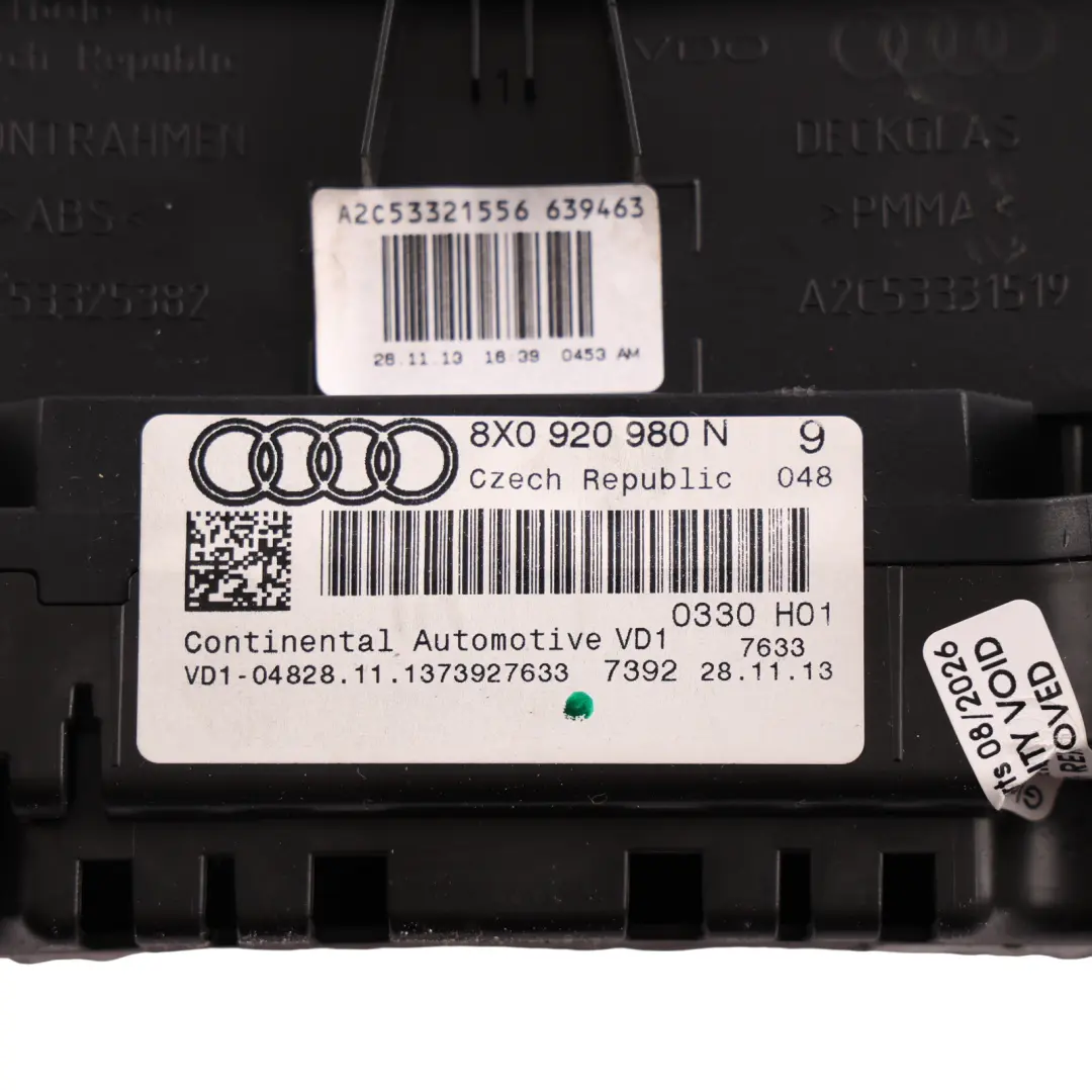 Audi A1 8X Instrument Cluster Speedo Clocks Petrol Manual - SKU RHD-8X0920980-1 - Part number 8X0920980