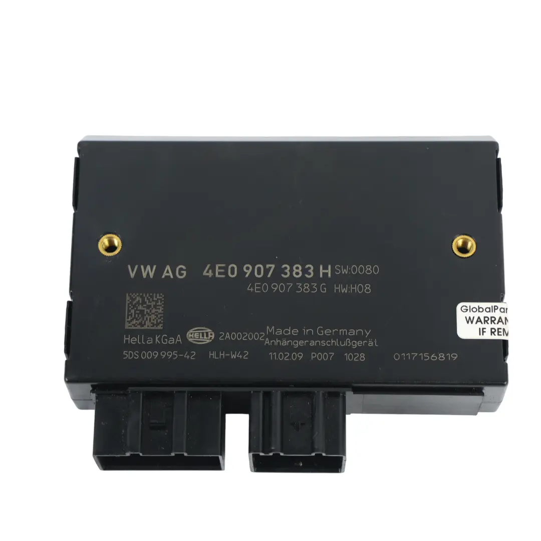 Towbar Trailer Hitch Control Module Trailer Detection ECU to Audi A8 D3 with Part number 4E0907383H Audi A8 D3 Towbar Trailer Hitch Control Module Trailer Detection ECU - SKU 4E0907383H - Part number 4E0907383H